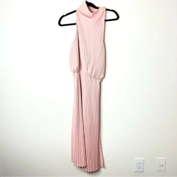 Babaton Aritzia Bautista Midi Dress Pleated Mock Neck Side slit Pink Size XXS - Picture 5 of 16